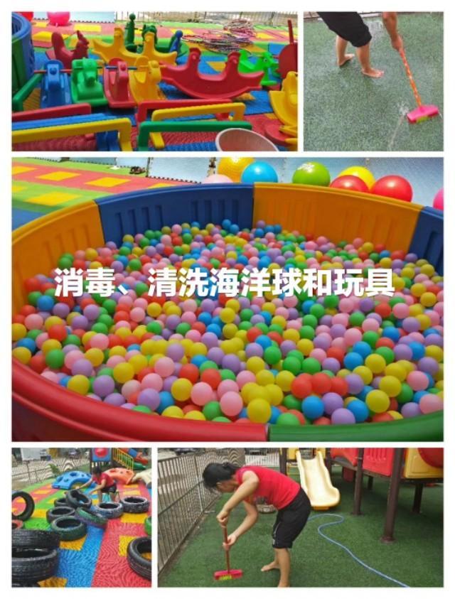 開學前，幼師們給幼兒園大掃除，準備迎接孩子們入園
